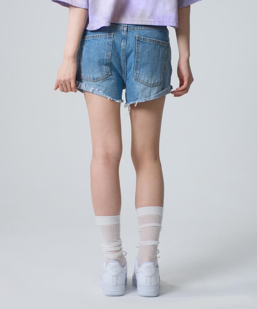 UNKNOWN PLANET Roll-Up Slit Mini Denim Shorts Blue