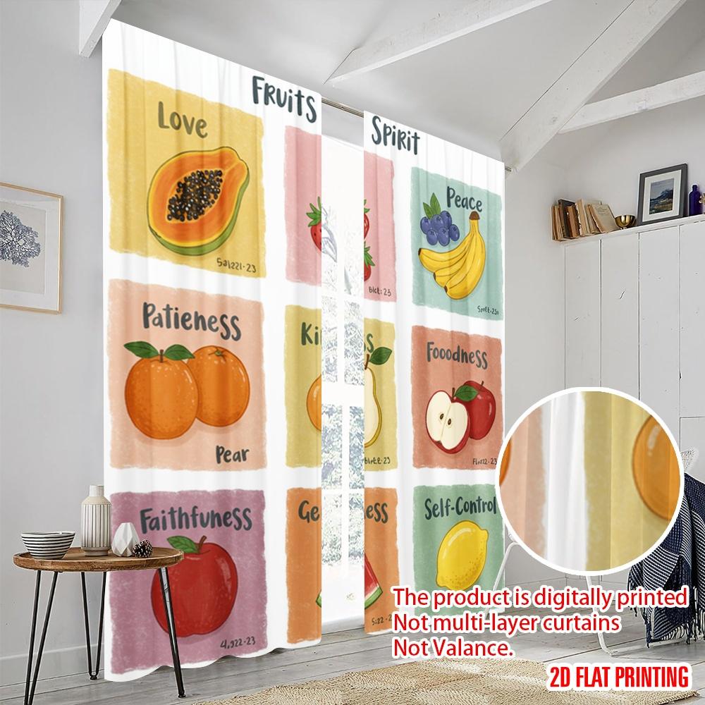 2pcs 2D flat printing Curtain Fruit of the Spirit 100% Polyester Fabric Without Electricity Birthday Party for Entryway Room