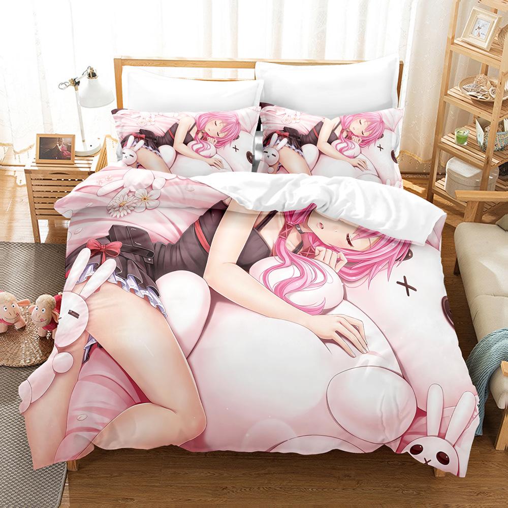 Digital Printing Chemical Fiber Sexy Beautiful Women Bedding Three-Piece Set, Starting From Approval