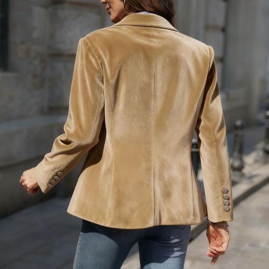 Golden Velvet Suit Coat Lapel Long Sleeve Single Button Suit Jacket with Flap Pockets Slim Fit Three-Dimensional Tailoring Outerwear