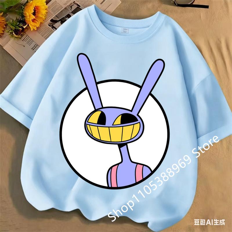 Children Short Sleeve T Shirts The Amazing Digital Circus Anime Cartoon Print Cotton Top Boys Girls Summer Casual Crew Neck Tees