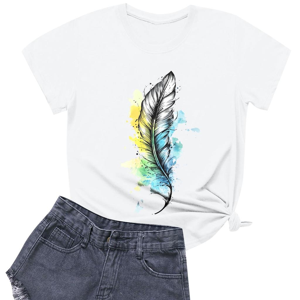 Women's Fashion Casual Printed Short Sleeve Round Neck Pullover Tops