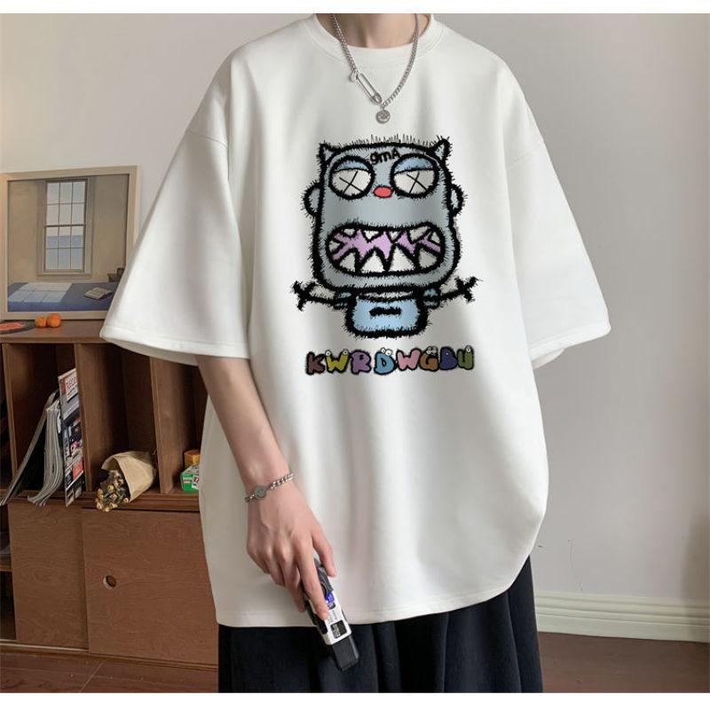 

Замшевая футболка с короткими рукавами в европейском и американском стиле, мужская летняя футболка в американском стиле, модный ретро-тренд, большие размеры XL белый