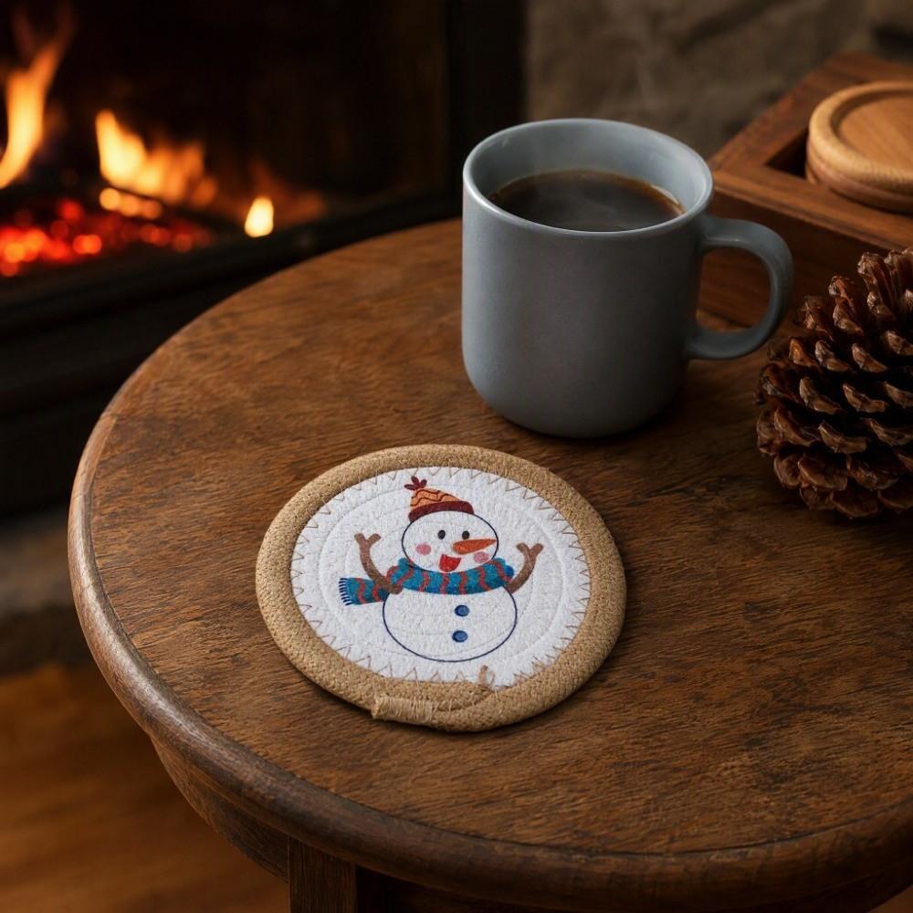 Woven Cotton Rope Christmas Coaster Heat Resistant Insulated Mat Snowman Pot Table Mat  Kitchen