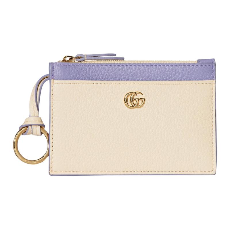 Gucci Double G Light Gold Hardware Leather Key Case Women's Ivory and Lilac