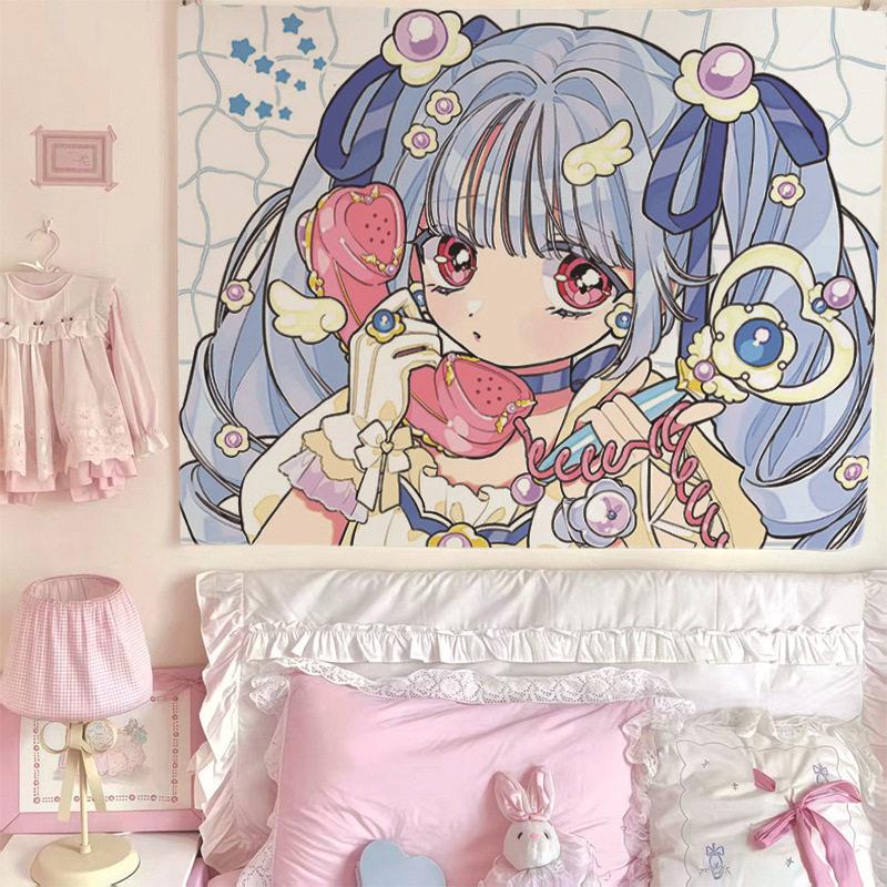 New Hot Cute Girl Style Anime Print Tapestry Wall Hanging For Bedroom Dorm Room Home Wall Decor
