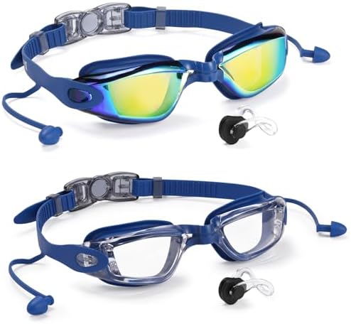 Aegend Swim Goggles 2-Pack No Leaking Anti-Fog UV Protection Mirrored Adult Men Women Wide View Outdoor