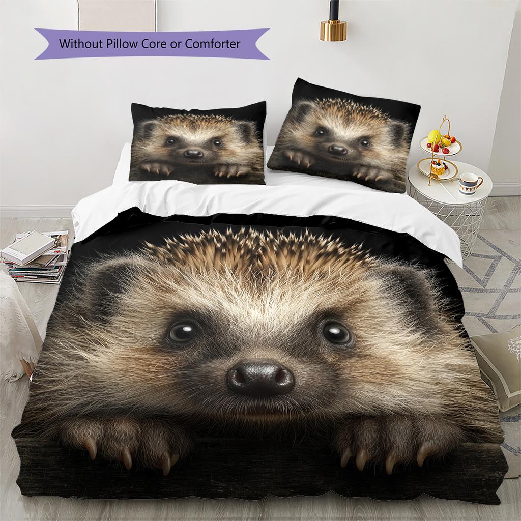 Black Hedgehog Pattern Bedding Home Decoration Birthday Gift (1 * Duvet Cover + 2 * Pillowcase, Without Core)