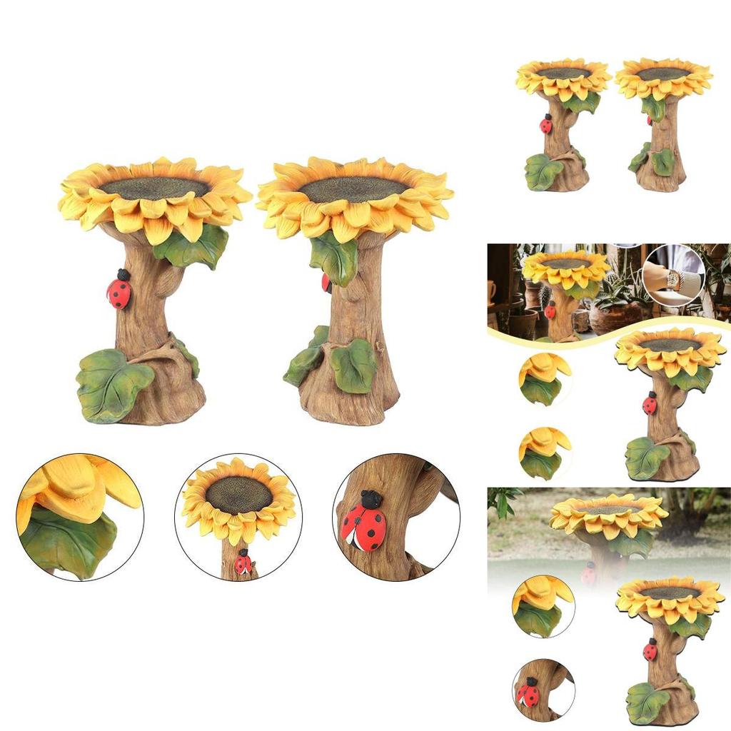 Charming Polyresin Sunflower Bird Bath With Stunningly Detailed Leaf And Ladybug Design
