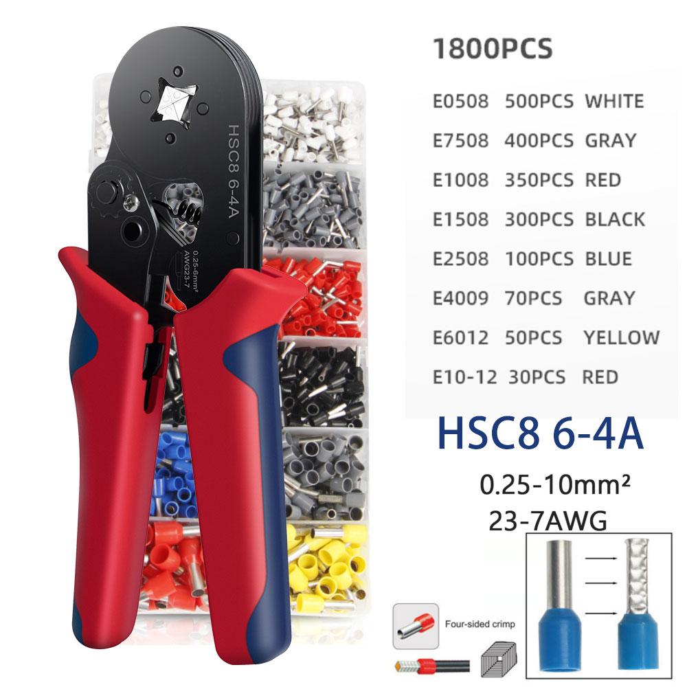 Tube Terminal Crimping Tool Set,Quadrilateral/Hexagonal Crimping Pliers Range 0.25-10mm²/AWG23-7 Quick Crimp Terminal Tool