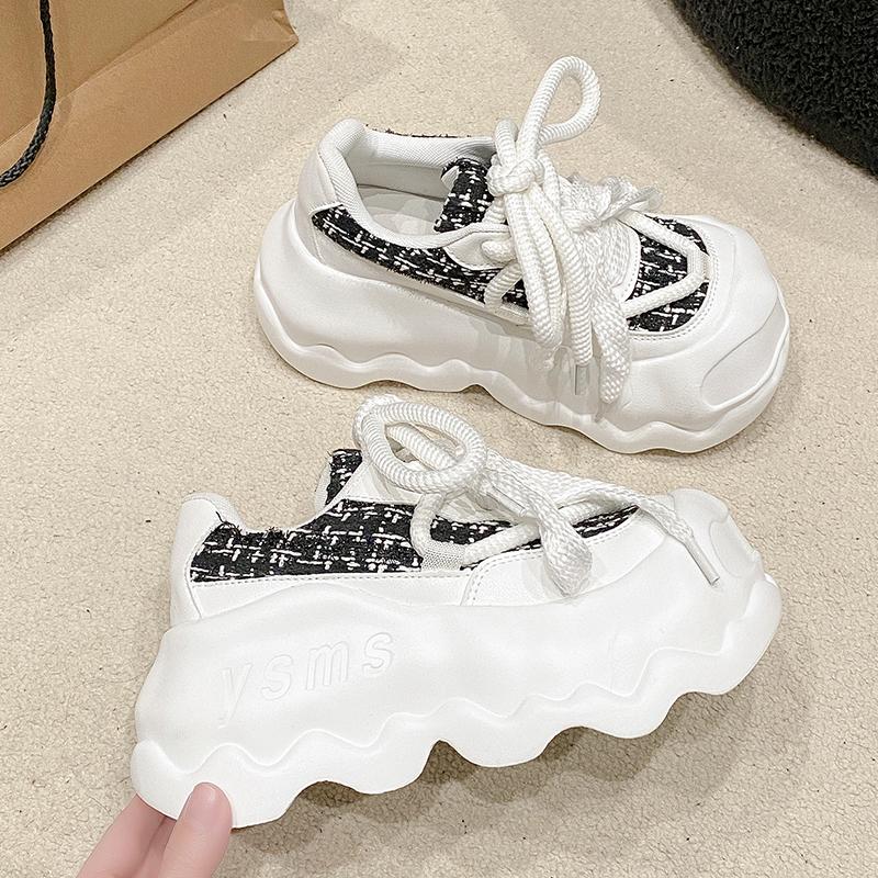 Fashion Pink/Black Causal Platform Sneakers for Women Shoes Comfort/light 8CM Sponge Foam Bottom Big Head Lace-Up Running Shoes Zapatos