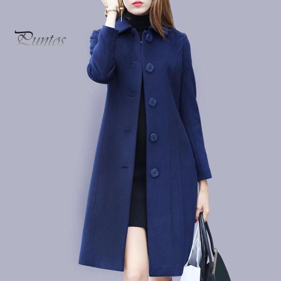 Lady Fall Winter Woolen Coat Turn-down Collar Single-breasted Loose Mid Length Thick Keep Warm Overcoat for Commuting Dating Travel