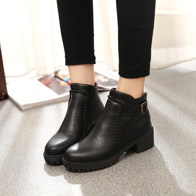Large Size Shoes Women Thick Sole Mid-heel Ankle Boots Women 2025 New Women Thick Heel Women's Boots Botas De Mujer
