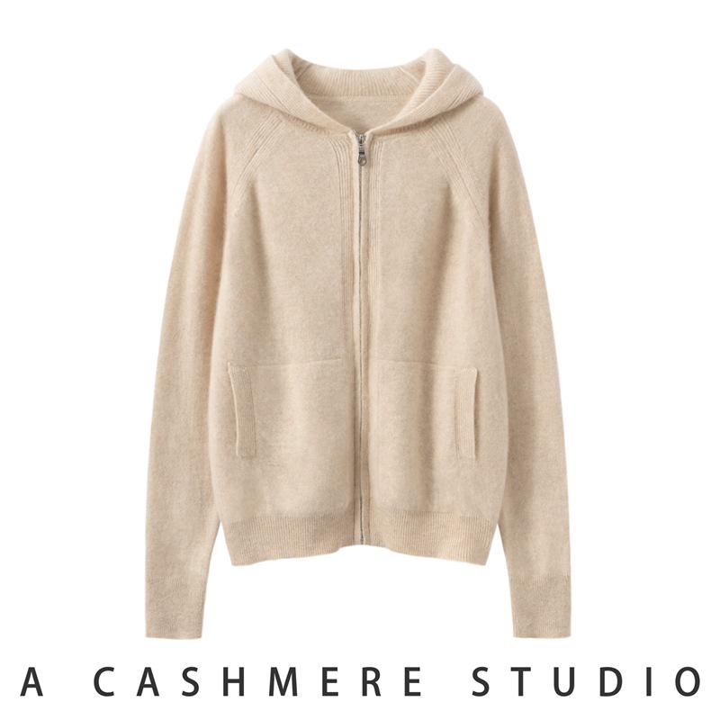 Women's Thick Hooded Cashmere Wool Cardigan Sweater