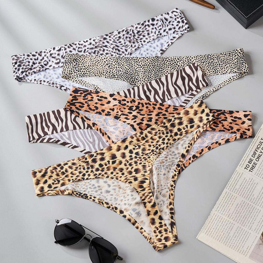 Men's Leopard Print Seamless Low Waist Ice Silk Thong - Quick-Dry, Breathable Sports Briefs