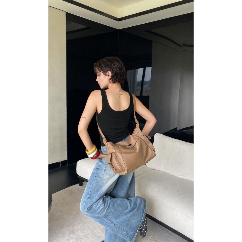 Soft Nylon Hobo Shoulder Bag Women Spacious Pillow Shape With Multi Pockets Magnetic Casual Daily Use