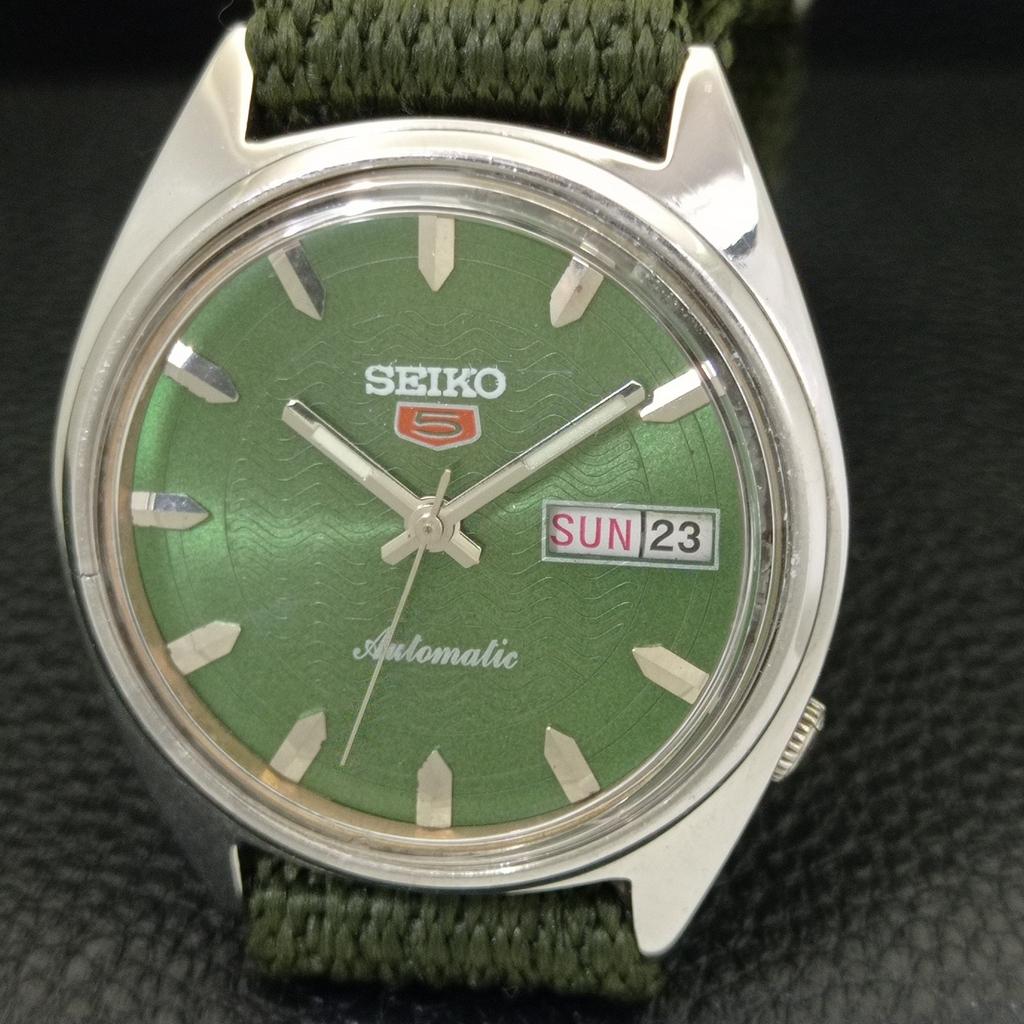 SEIKO 5 AUTOMATIC 6319A JAPAN MENS VINTAGE GREEN COLOR DIAL WATCH a701544-5 R206b-a701544