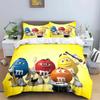 Set di biancheria da letto con stampa del logo del cioccolato M&M alla moda, set di biancheria da letto squisito, set copripiumino, set di piumoni, set di biancheria da letto, regalo per bambini