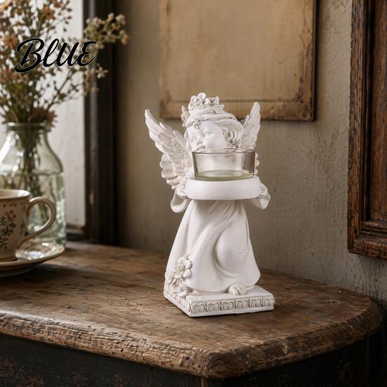 Angel Candle Holder Little Holder Resin Decorative Guardian Tea Light Statue With Retro