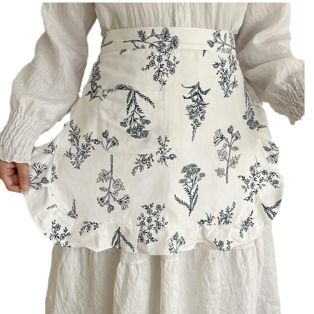 

Korean Style Floral Lace Apron Floral Pattern Cotton Material Work Apron with Pocket Anti Fouling Apron Spring Summer