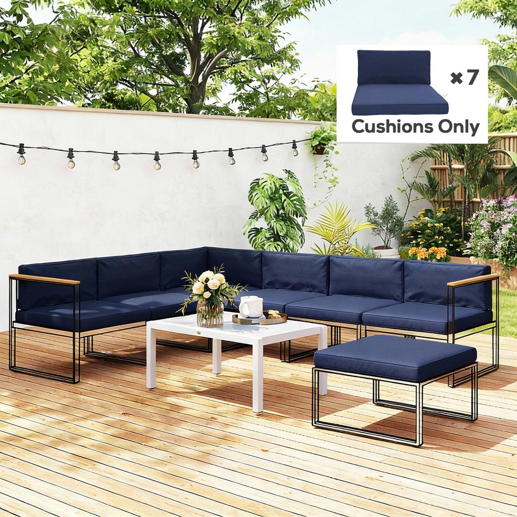 14 Piece Dining Set Cushions Dark Blue