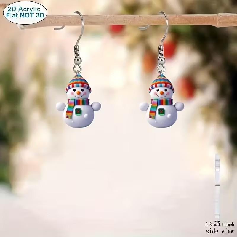 Christmas Snowman Acrylic Cartoon Earrings With Silver Ear Pins For Holiday Party Accessory