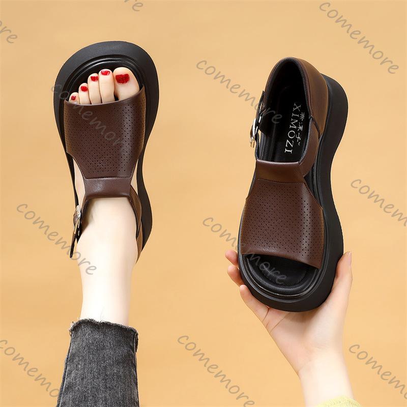 Comemore Thick Bottom Summer New Outside Wear Roman Sandals Female Fish Mouth Hollow Women's Shoes Casual Solid Sandalias Mujer