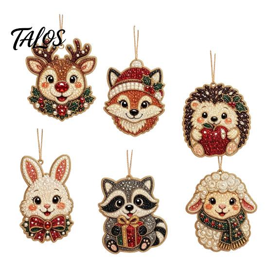 Festive Resin Rhinestone Ornaments 6 Pcs Christmas DIY Faux Pearl Painting Kit Ornaments, Art Seasonal Hanging Decor Tree Decoration with Jute