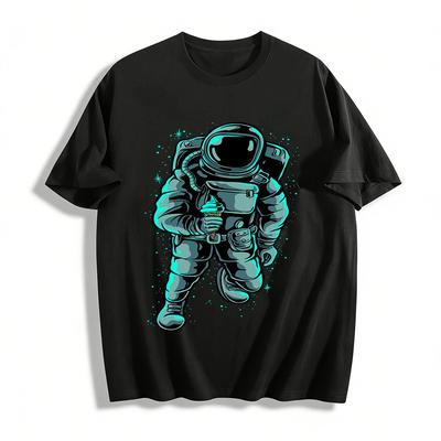 Astronaut Holding Ice Cream Print Casual Short Sleeve T-Shirt Pure Cotton T-shirt