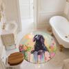 Flower Fence Dog,Round Area Rug,Carpet Rug for Living Room Bedroom Sofa Playroom Decor,Non-slip Floor Mat