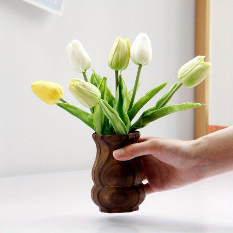 1PC Solid Wood Vintage Gourd Shaped Wooden Vase Creative Handmade Home Decor Simple Modern Vase Flower Inserts