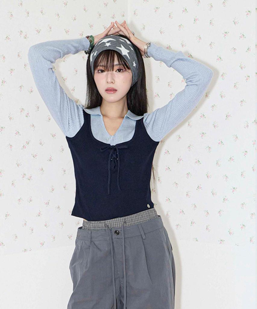KOOLKITTEN Bustier Layered Knit Top (Navy)
