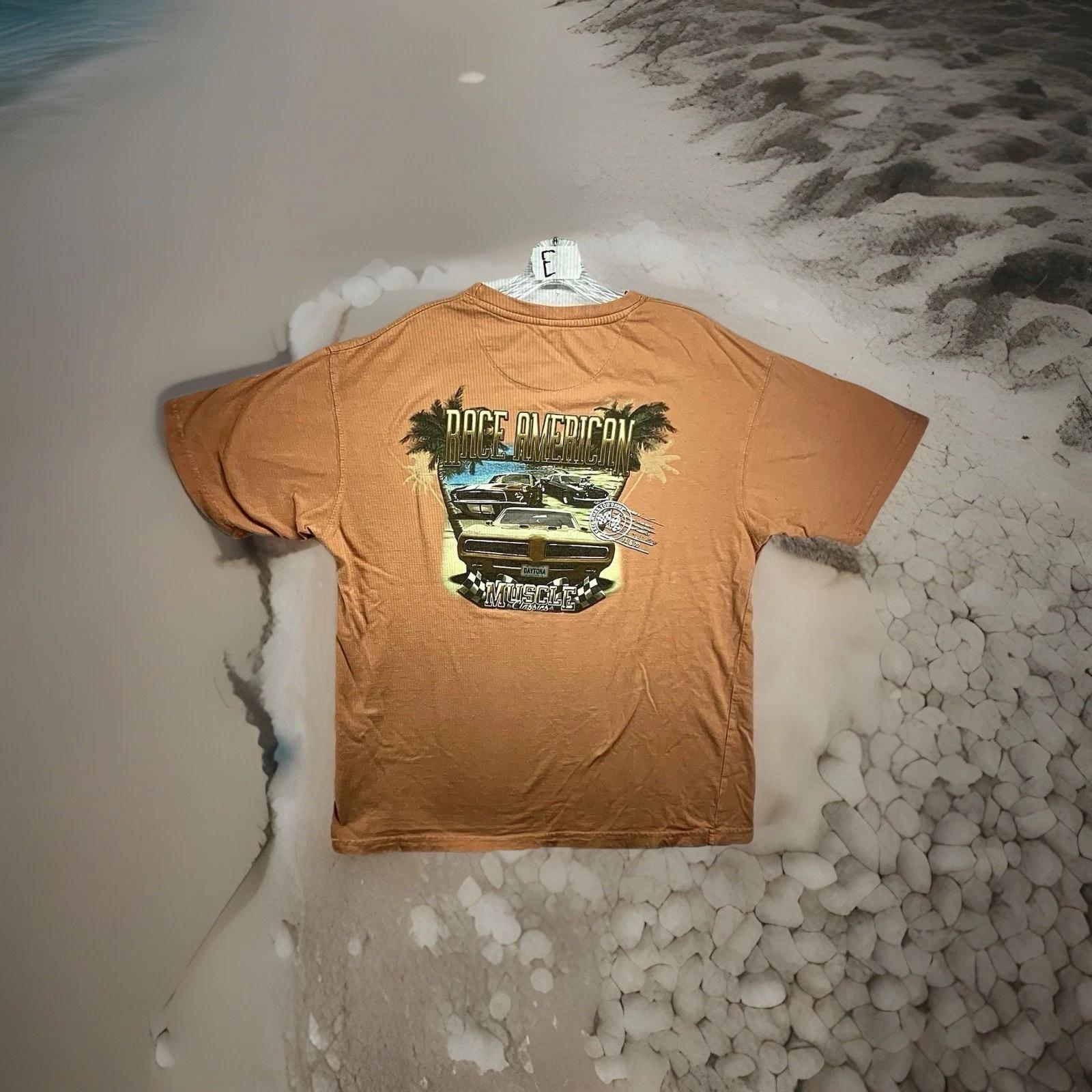 Mens Muscle Car T Shirt Med Retro 70s Graphics Light Faded Burnt Orange American XL