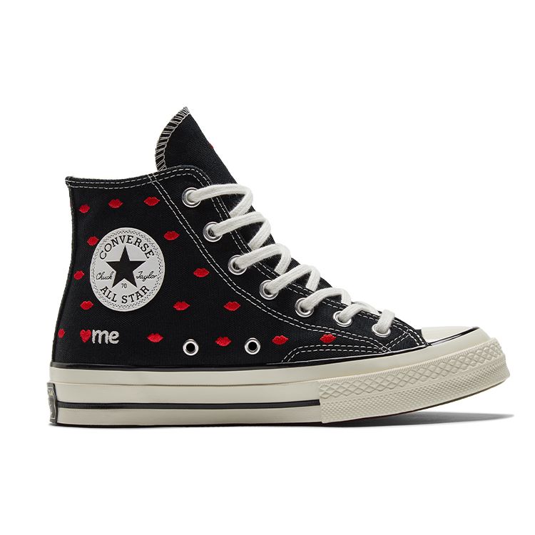 Converse Chuck 70 Embroidered Lips High Love Me - Black Unisex Sneakers University-Red Egret A01600C