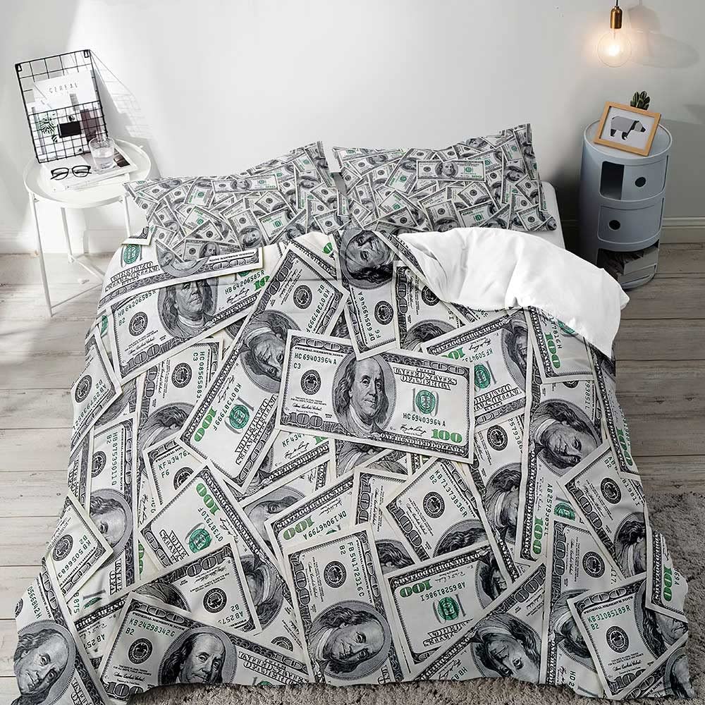 Money Duvet Cover Set,Dollar Bills Of United States Federal Reserve The Ben Franklin Portrait,Bedding Set 2/3pcs,California King
