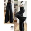 Women Korean Style Wide Leg Pants with All Star Rhinestones Fashionable and Versatile Floor Length Trousers