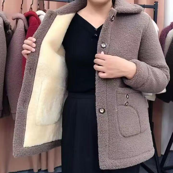 Mom's Plus Size Fleece-Lined Cotton Coat – Thick, Particle Fleece Jacket for Autumn/Winter, Stylish & Loose Fit for Middle-Aged Women
