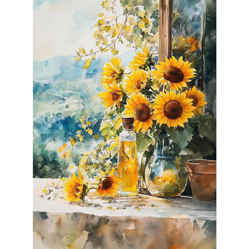 Zonnebloem Stilleven Aquarel Schilderij Natuur Poster Canvas Olieverf Schilderij Prints Muurschildering Woonkamer Huis Decoratie