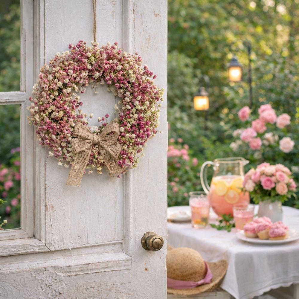 Round Shape Colorful Eucalyptus Wreath with Bow Vivid Colors Spring Flower Wreath Handmade Lifelike Front Gate Wreath Front Door