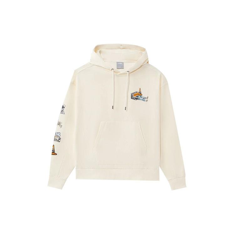 Li-Ning Skateboard Series Funny Pattern Printing Loose Pullover Hoodie Creamy White Men s AWDS177-3 XS