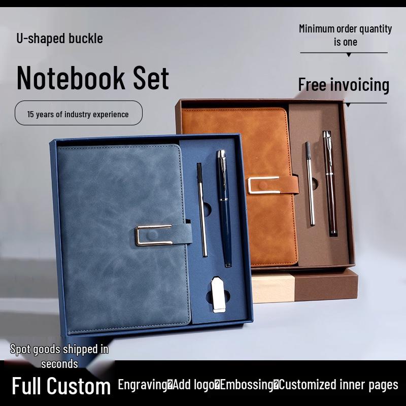 Elegant A5 U-Shaped Buckle Notebook Gift Set - Customizable for Business Meetings