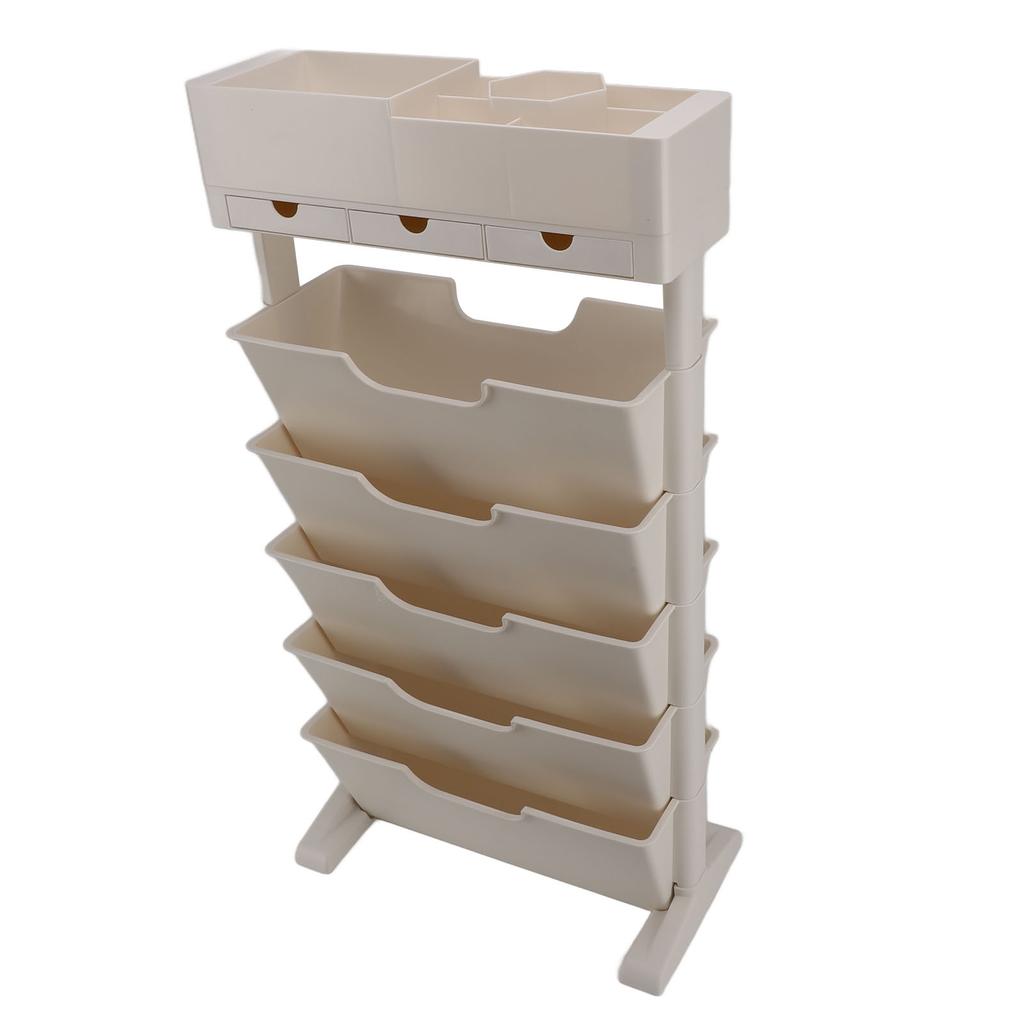 Bej Beyaz Kitaplık Plastik Kitaplık Dar Kitap Depolama Kullanışlı Sergileme Rafları Oturma Odası İçin