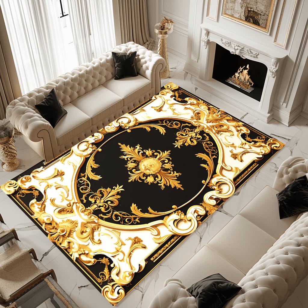 European Gorgeous Golden Carpet Living Room Luxury Decoration Sofa Side Anti-slip Rugs for Bedroom Cloakroom Floor Mats Washable