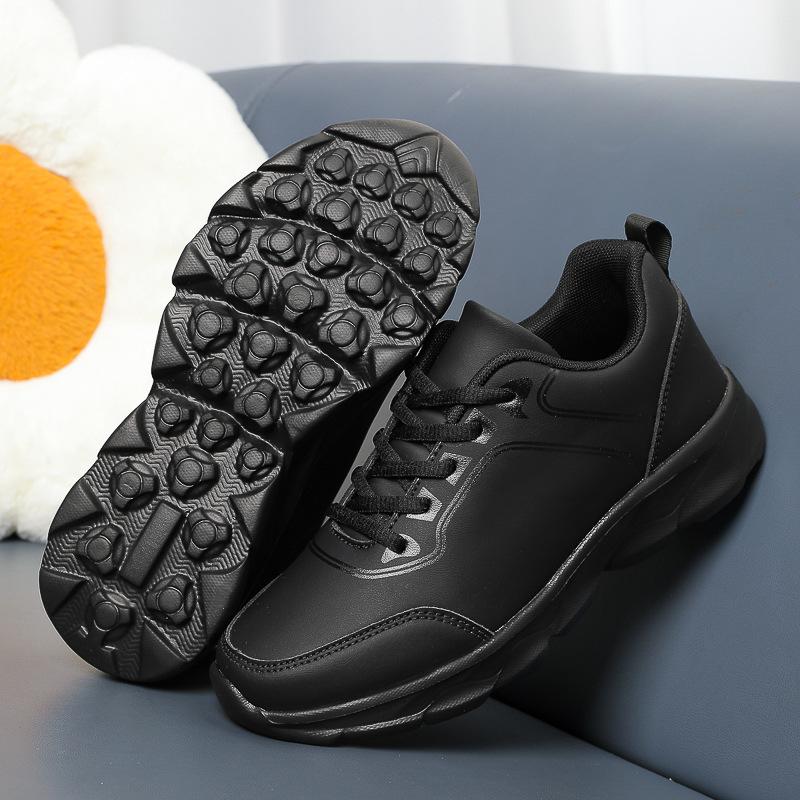 Waterproof leather sneakers women's lightweight all-black feet are not tired after standing for a long time, soft soles are non-slip, kitchen work sh