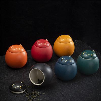 Kočka Keramická Čajová Nádoba Úložný Organizér Čajová Porcelánová Krabička s Víčkem Odolná proti Vlhkosti Dárek Roztomilá Zvířátka Domácnost Uzavřená Čajová Nádoba