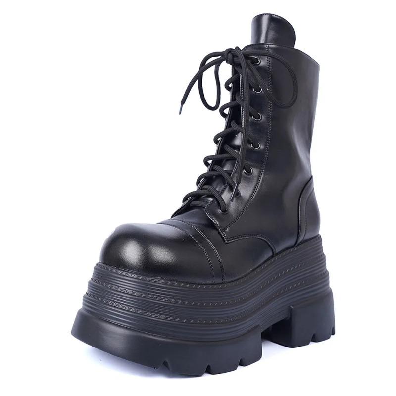 Women's Boots Punk Style Gothic Boots Fashion Mid-calf Leather Boots Women's Motorcycle Boot Height Increasing Platform Booties
