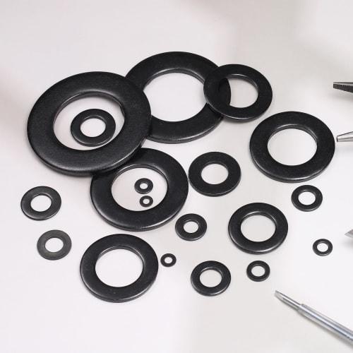 uxcell 100pcs M2 Stainless Steel Flat Washers, 2.2mm ID x 5mm OD x 0.3mm Thick, Black Zinc Plated Metal Washers for Screws and Bolts