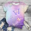 Summer Round Neck 3D Butterfly Print T-shirts Fashionable Casual Short Sleeved Women's T-shirts