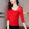 Elegant Fashion Casual Autumn Winter Square Collar Asymmetrical T-Shirts Skinny Solid Patchwork Pullovers Gauze Women's Clothing