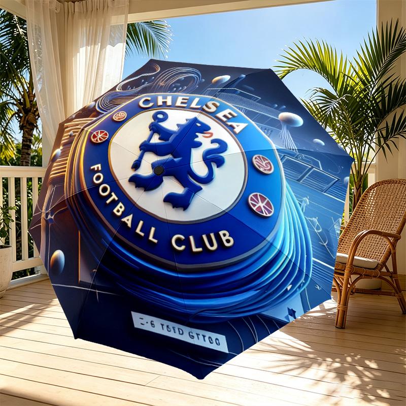 Parasol z nadrukiem Chelsea F.C. Automatyczne otwieranie i zamykanie, Przenośny składany parasol, na zewnątrz, do dojazdów, na wycieczkę kempingową, Idealny prezent urodzinowy